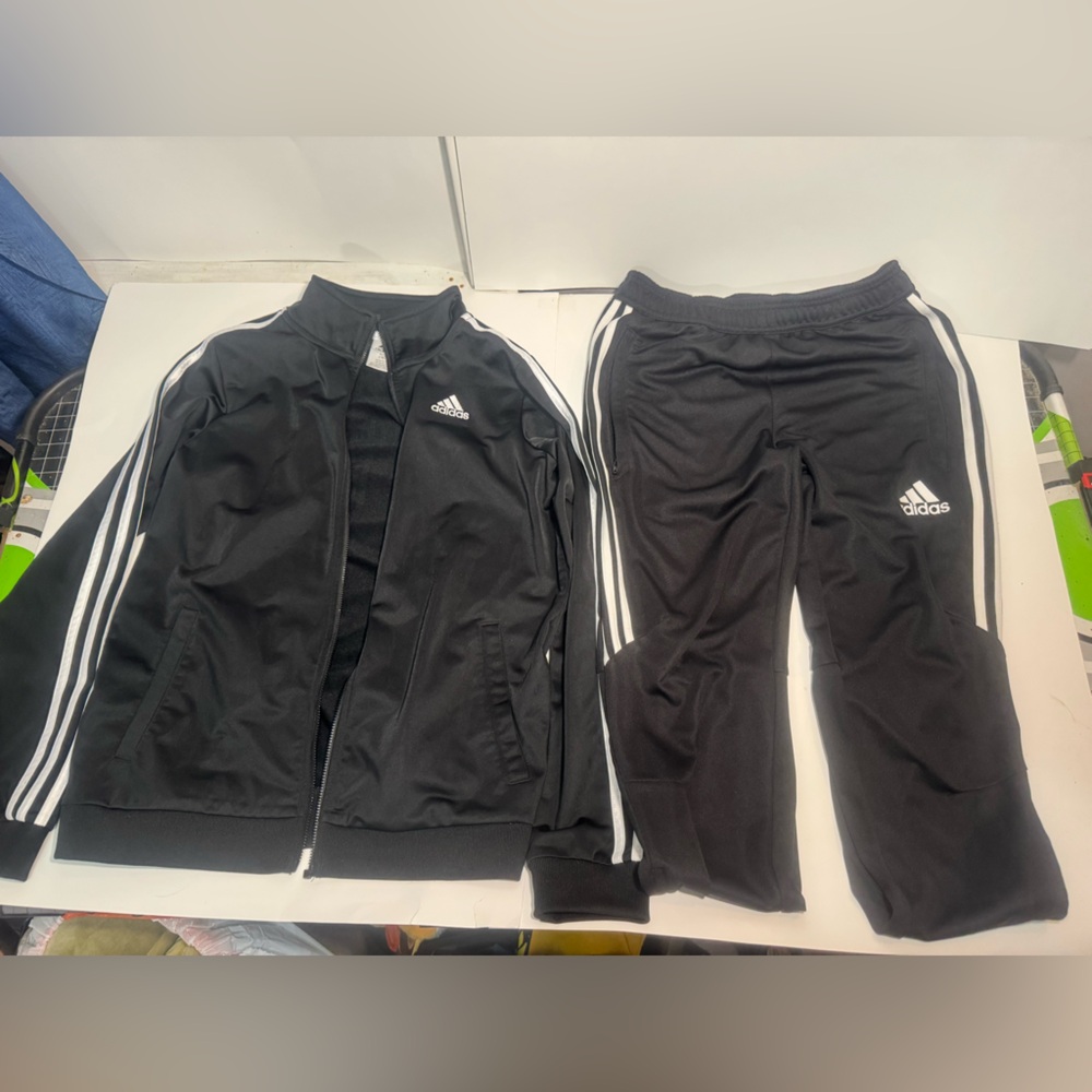 Adidas Kids Black Joggers with White Stripes